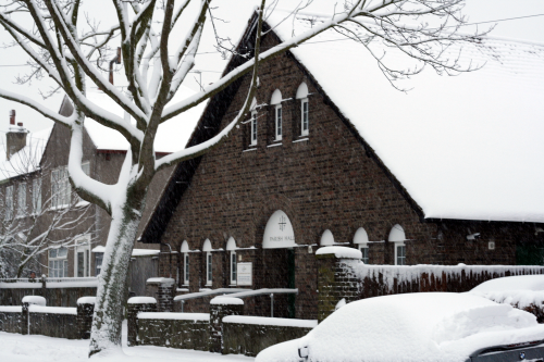 Parish hall in snow